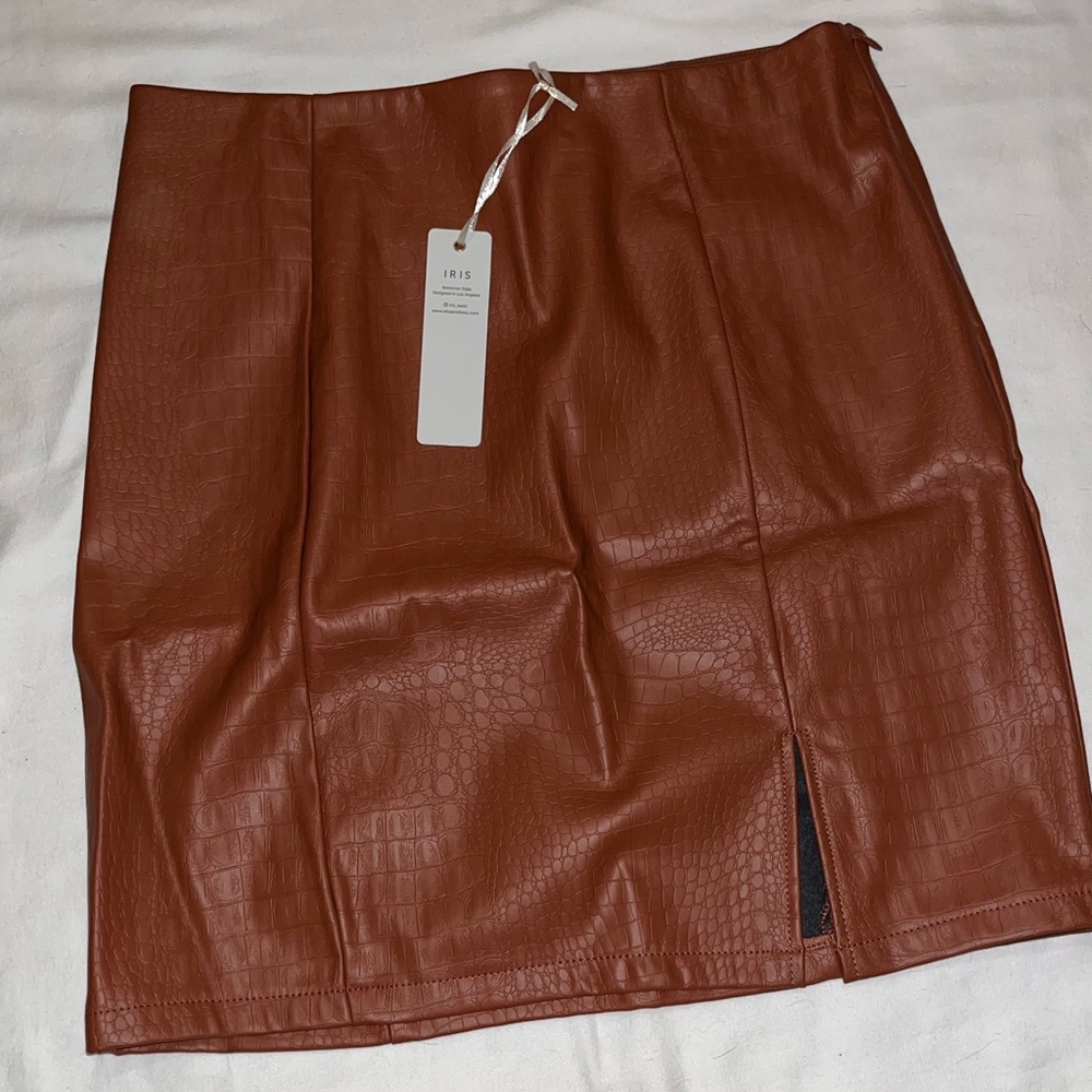 Brown Faux Leather Mini Skirt